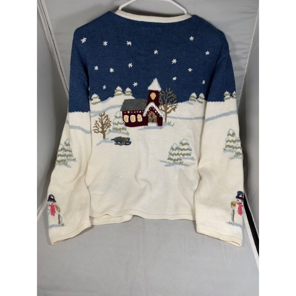 Christopher & Banks Women's XL Winter Scene Hand Embroidered Cardigan Sweater EC - Picture 8 of 11